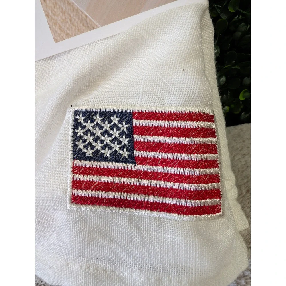 ALDI Kirkton House 6 Pack Napkins White American Flag Embroidered 17x17 NEW
